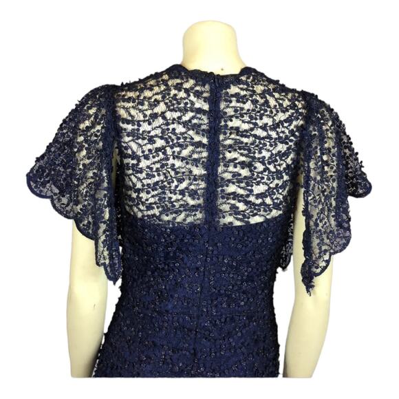 NICOLE BAKTI  Scalloped Flutter Sleeve Beaded Mermaid Dress STYLE #663 size 8 - Picture 9 of 12